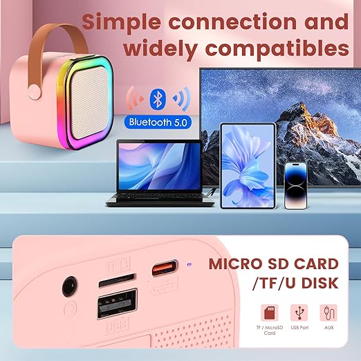 K12 Kids' Karaoke Machine/Singing Machine; Portable Bluetooth Speaker with Wireless Mics and Colorful Lights