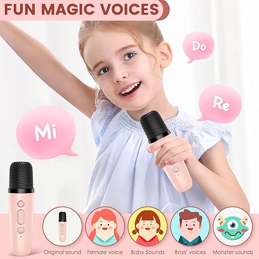 K12 Kids' Karaoke Machine/Singing Machine; Portable Bluetooth Speaker with Wireless Mics and Colorful Lights