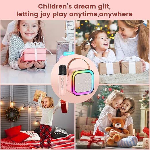 K12 Kids' Karaoke Machine/Singing Machine; Portable Bluetooth Speaker with Wireless Mics and Colorful Lights
