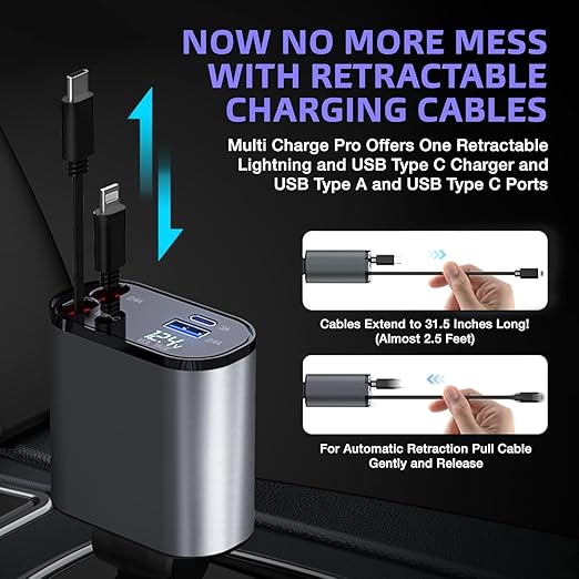 BG 4in1 Retractable 120watt Fast Car Charger