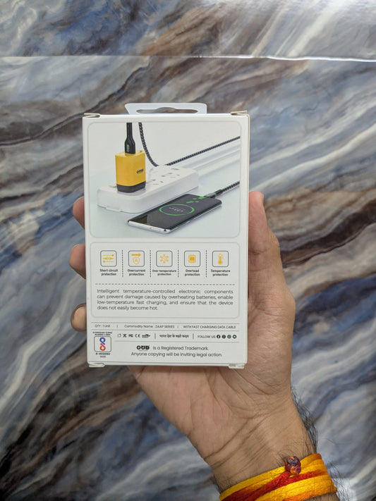 OUD ZAAP 25Watt Fast Charging Adapter with Type-C/Micro-USB Cable