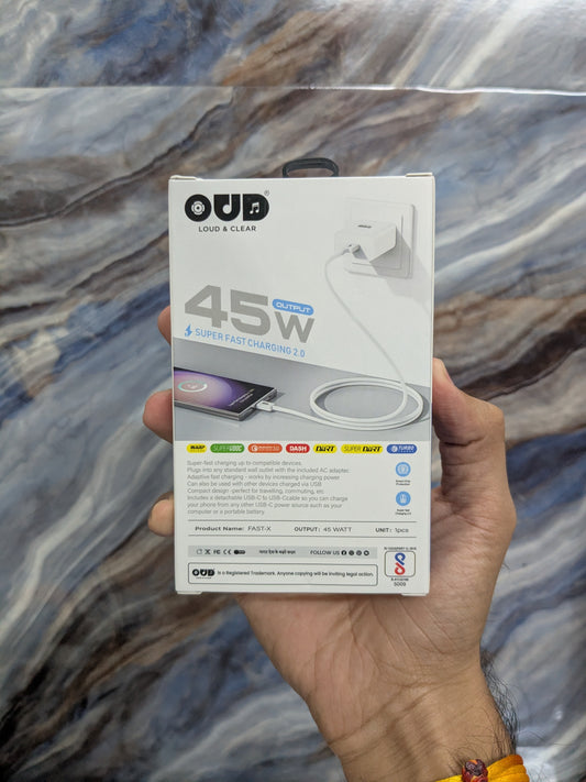 OUD FAST-X 45Watt Power Adapter with Type-C to Type-C Cable