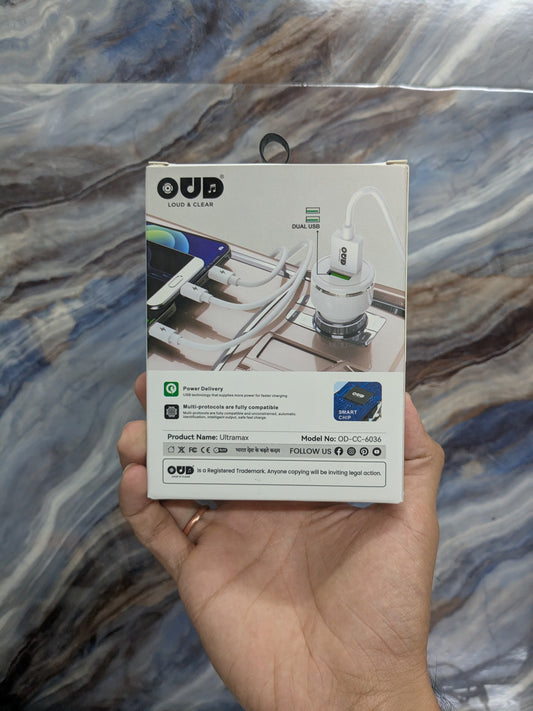 OUD ULTRAMAX 22Watt Dual Port Car Charger with 3in1 Charging Cable