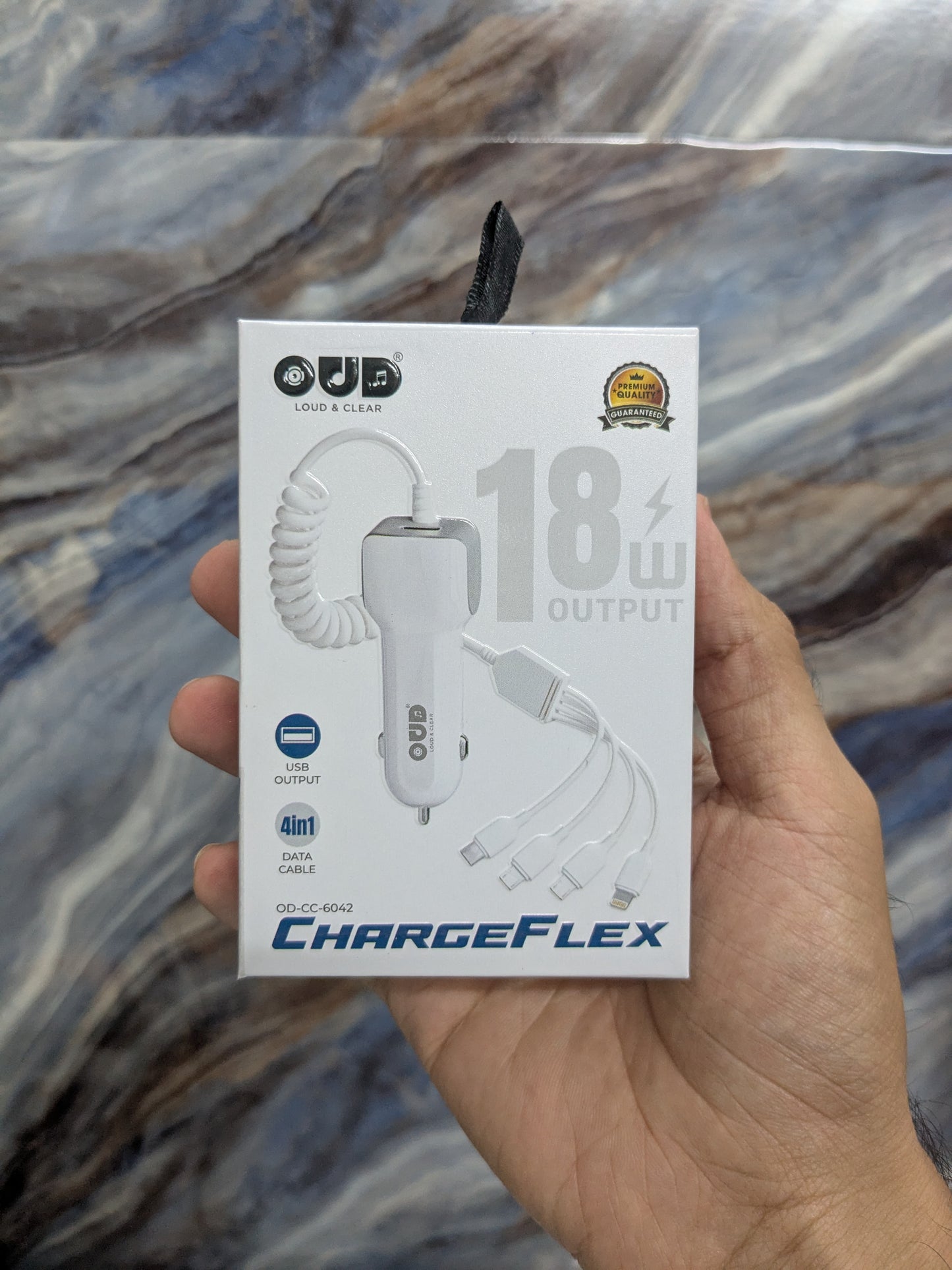 OUD CHARGEFLEX 18Watt Car Charger with 4in1 Stretchable Data Cable and USB Port