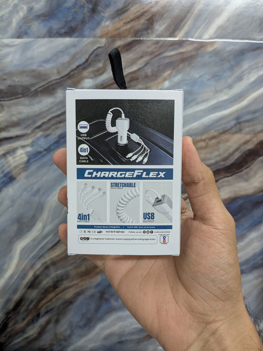 OUD CHARGEFLEX 18Watt Car Charger with 4in1 Stretchable Data Cable and USB Port