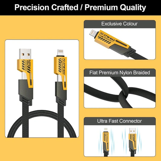 4-in-1 Multiport Fast Charging Cable, 1.5A 1 m Metal Braided, USB C, Lightning, USB A, 66W Fast Charging, Multi Device Support  (Compatible with Laptop, SmartPhone, Mac, smartwatch, Earbuds)