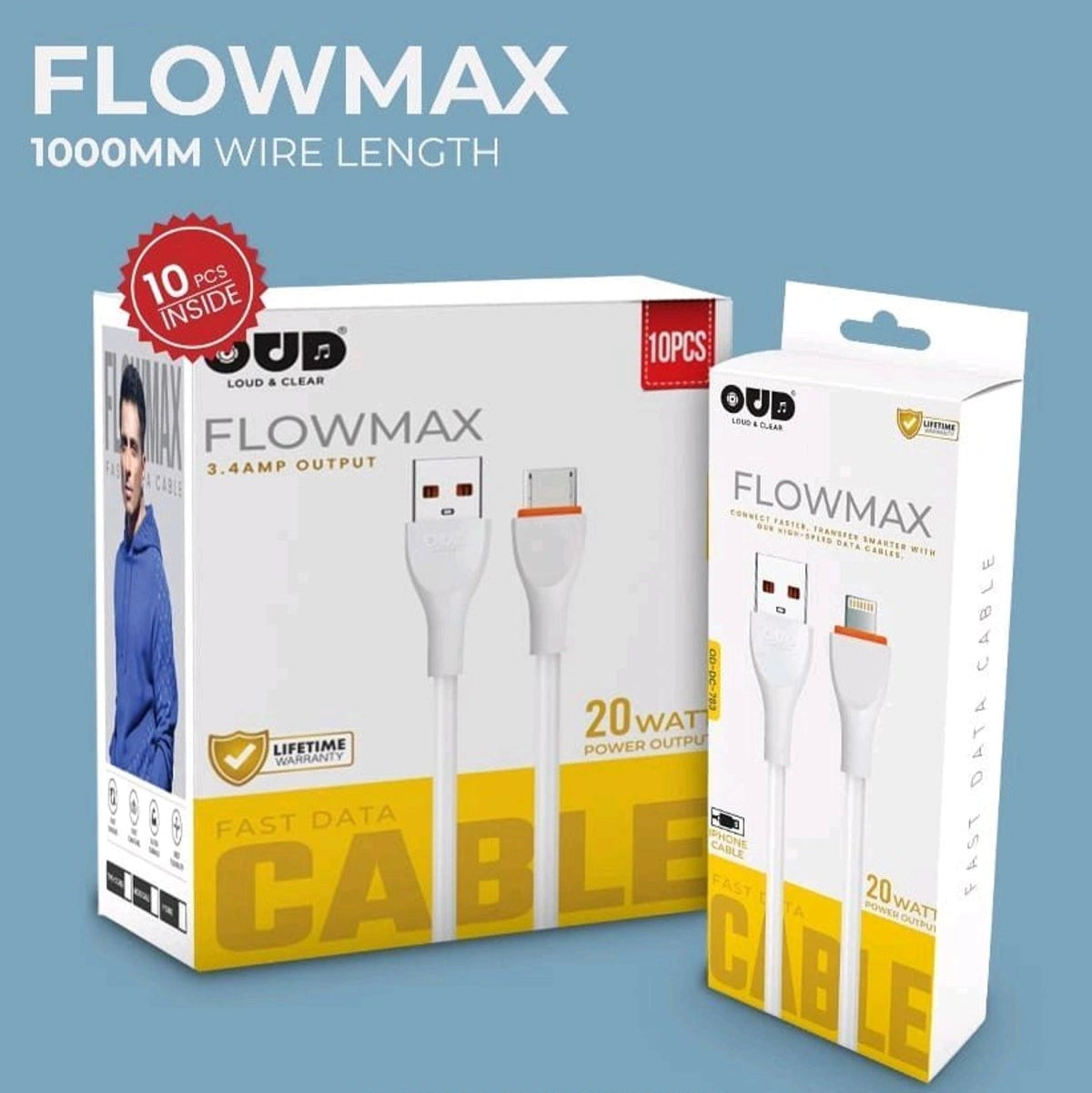 OUD FLOWMAX 20watt 3.4amp Fast Data Cable Type-C/Micro USB/Lightning