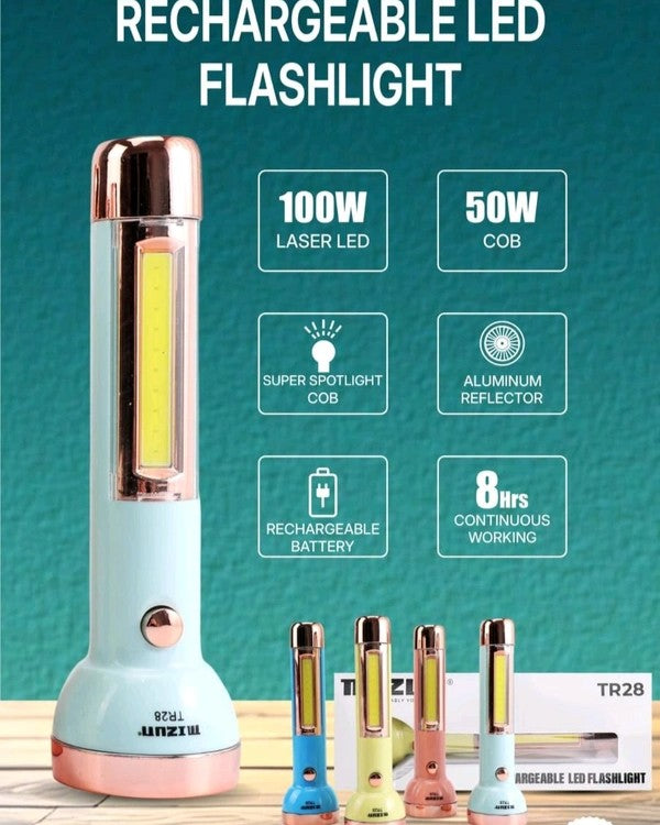 Mizun TR-28 High Power LED Flashlight with 100watt Laser LED with 50watt COB lights, Super Spotlight COB, Aluminum Reflector, Rechargeable Battery with 8hrs runtime