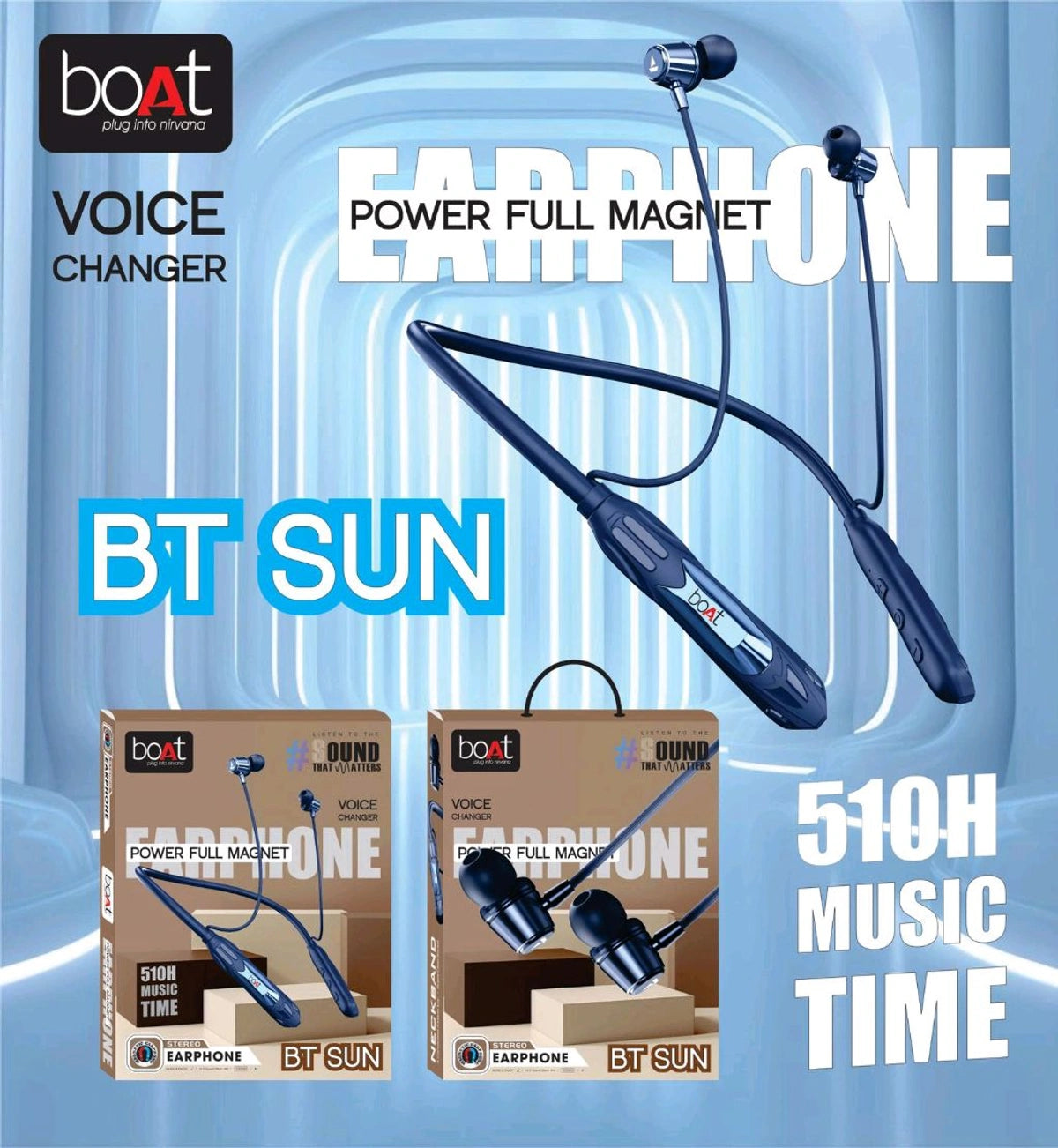 Boat BT SUN Wireless Neckband, 510h Music Time, Type-C Charging, Voice Changer, Powerful Magnet