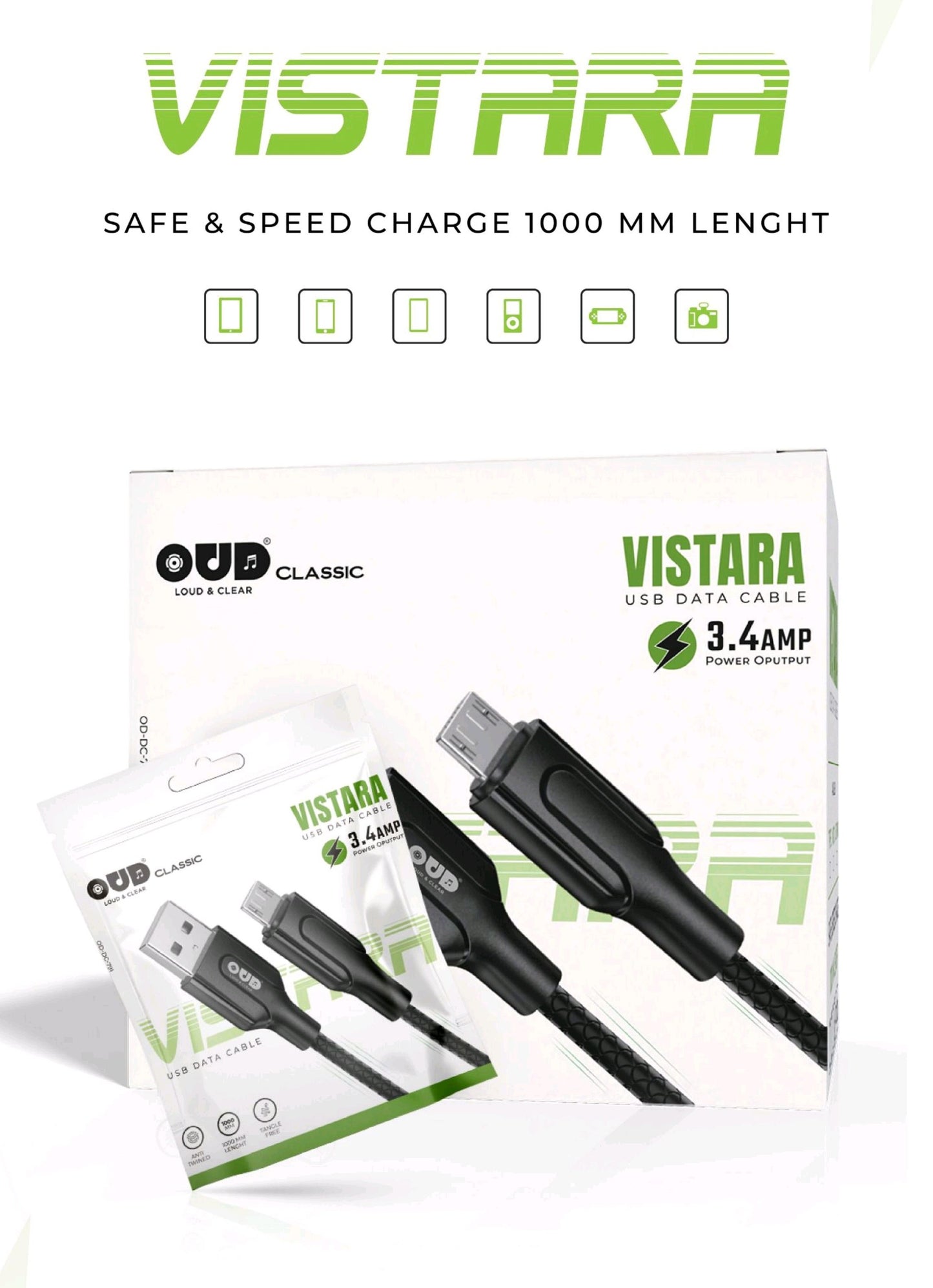 OUD VISTARA 3.4amp Cable (Type-C/Micro-USB)