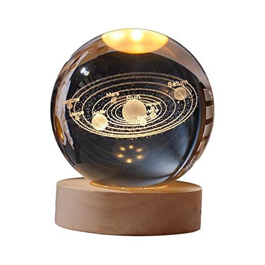 3D Galaxy Globe Crystal Glass Art, Wooden Base, LED Display Stand, Cute USB Stand for Home, Office Decor