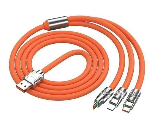 Silicone Wired 3 in 1 USB 2.1A Fast Charging Cable with Type C, Micro USB and Lightning Connector