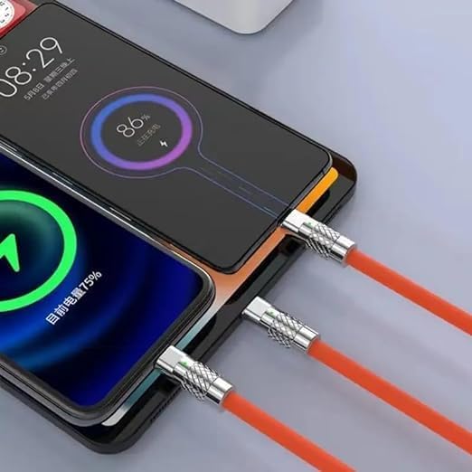 Silicone Wired 3 in 1 USB 2.1A Fast Charging Cable with Type C, Micro USB and Lightning Connector