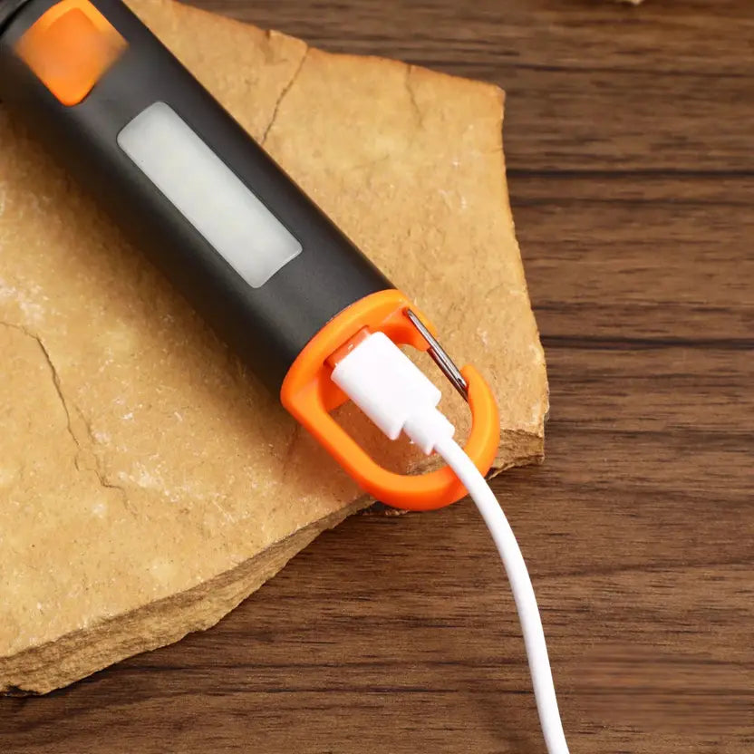 MZ M985 Metal Flashlight with hook design, 120 mins runtime, 80watt DSM, Type-C Charging, Telescopic Zoom