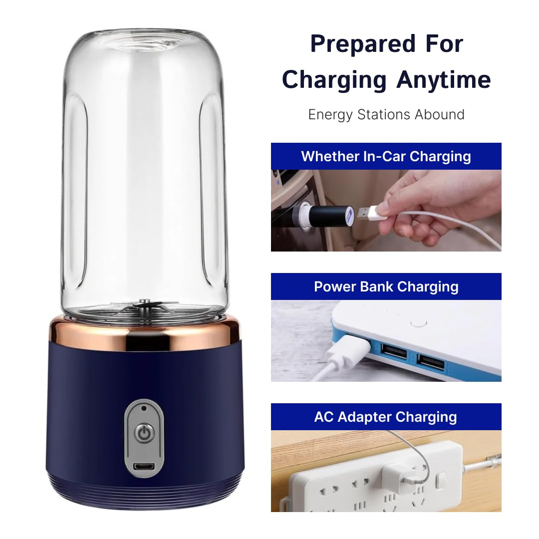 Portable Electric Juicer Blender – USB Rechargeable, 6 Blades, 520ml, 40W Powerful Motor for Smoothies & Juices