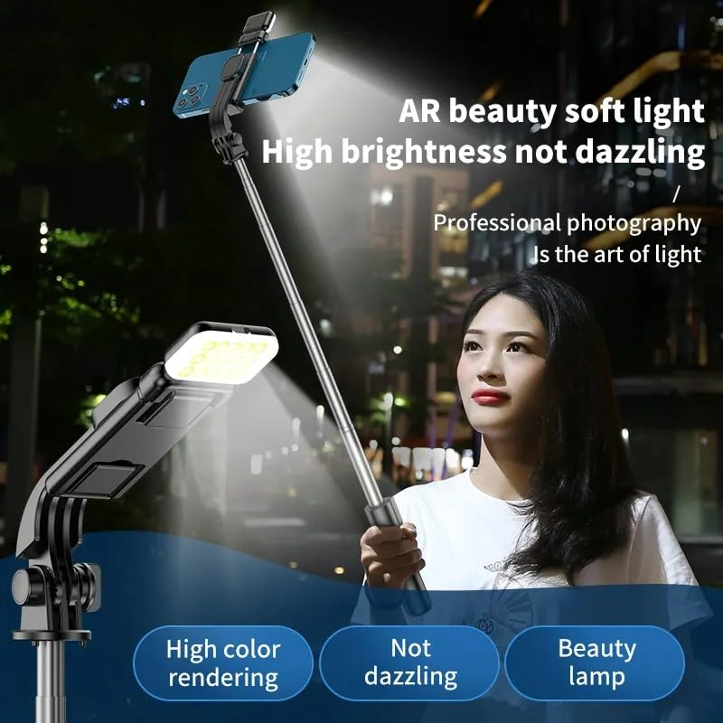 R1-S Wireless selfie stick tripod with Bluetooth Remote & Flashlight for Mobile Phone, Home indoor and outdoor travel use, 3-in-1 selfie stick tripod for all smartphones