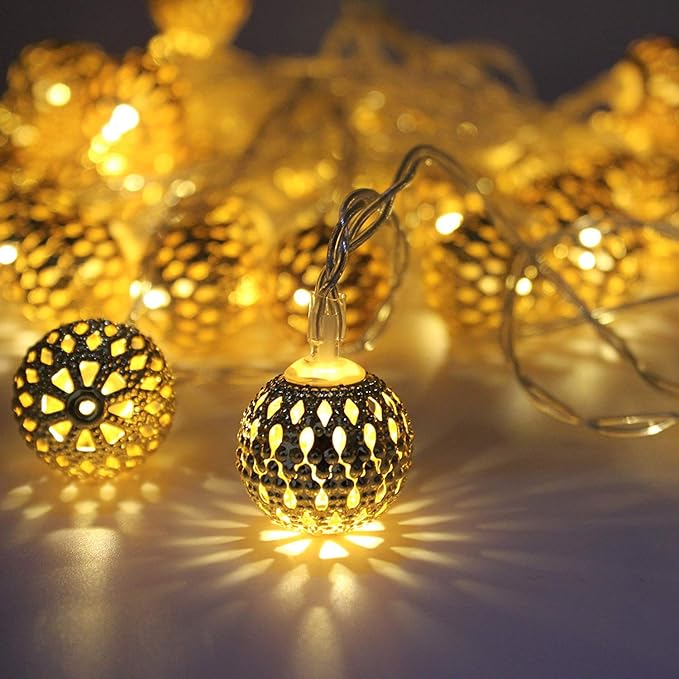 Bite Gadgets Copper Moroccan Ball 11Ft 16LED Fairy String Light, Diwali Lights For Decoration For Home, Led Lights For Home Decoration, Diwali Lights