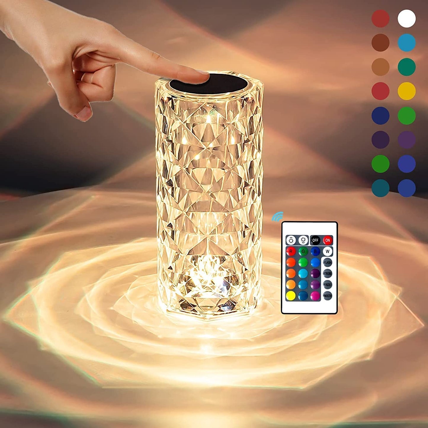 Crystal Touch Sensor Rose Diamond Table Lamp, Rechargeable RGB Light Changing Mode Table Lamp, LED Night Light – Remote & Touch Control Desk Lamp for Decoration, Photography, Bedroom Gift Romantic Visuals