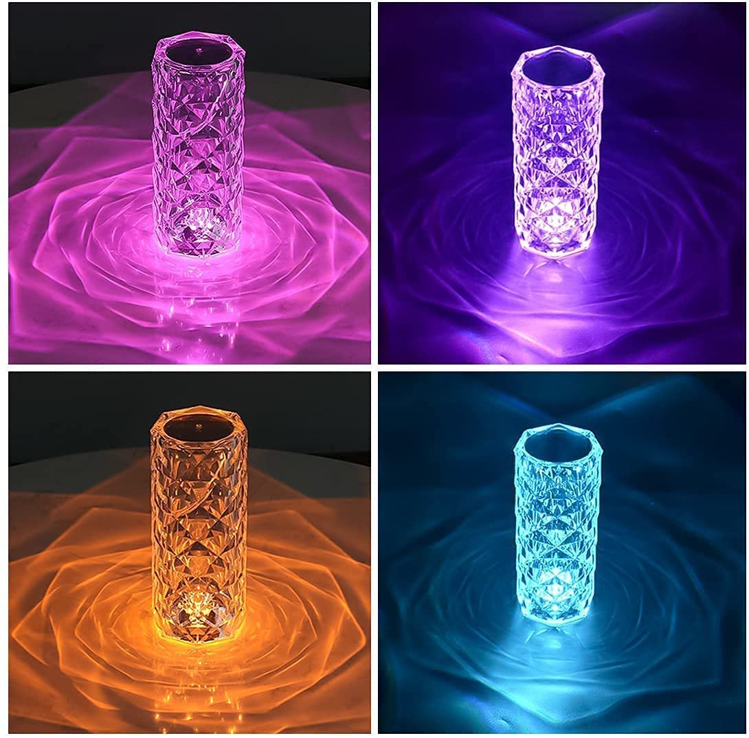 Crystal Touch Sensor Rose Diamond Table Lamp, Rechargeable RGB Light Changing Mode Table Lamp, LED Night Light – Remote & Touch Control Desk Lamp for Decoration, Photography, Bedroom Gift Romantic Visuals