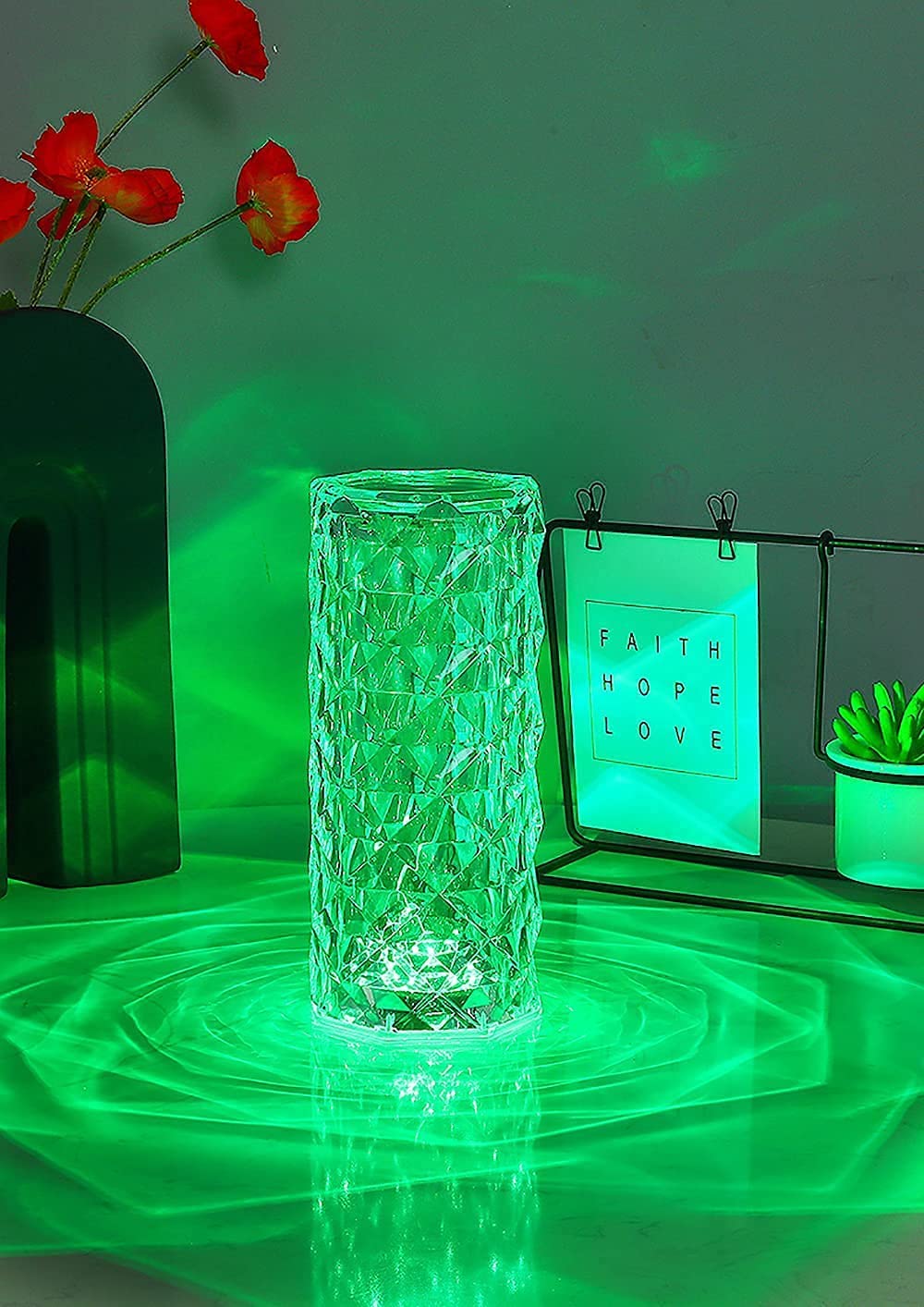 Crystal Touch Sensor Rose Diamond Table Lamp, Rechargeable RGB Light Changing Mode Table Lamp, LED Night Light – Remote & Touch Control Desk Lamp for Decoration, Photography, Bedroom Gift Romantic Visuals