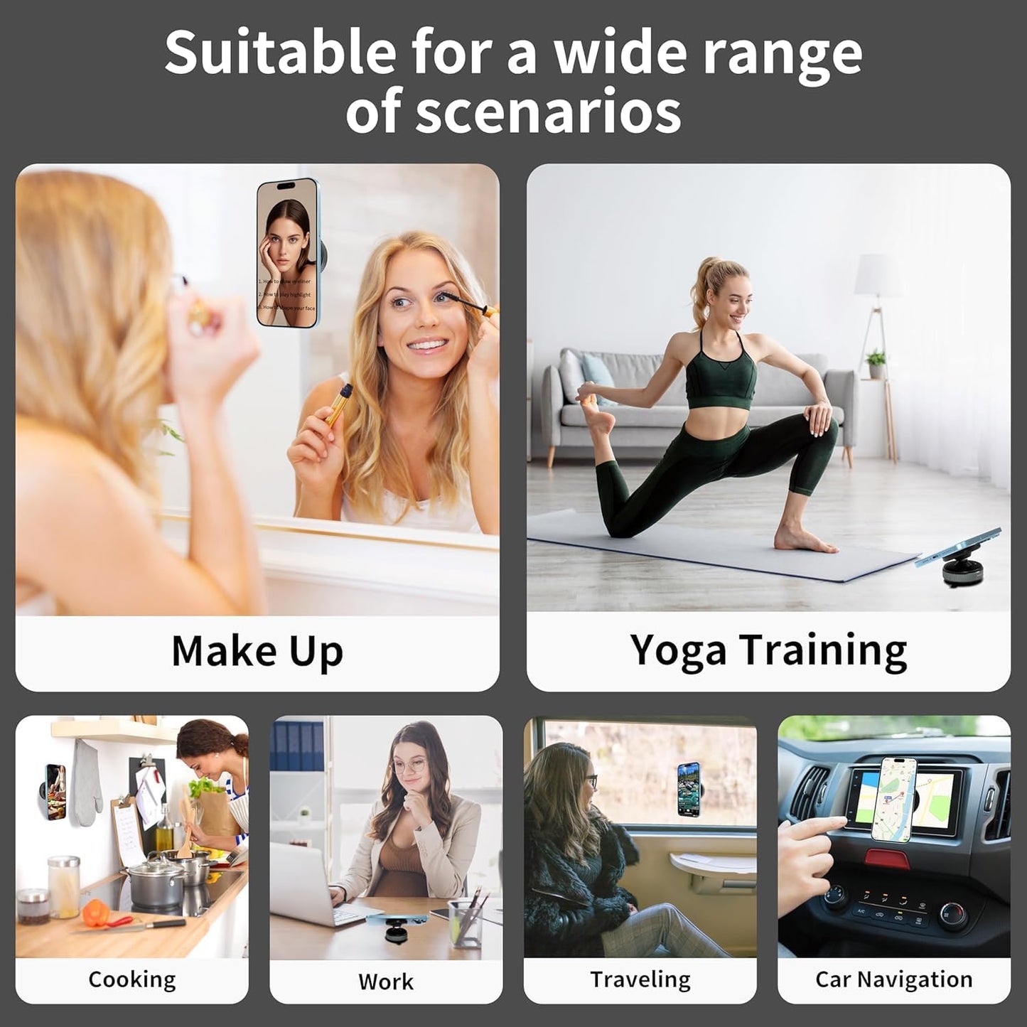 Premium Vacuum Phone Holder | Super Strong Suction Grip | VOONK 360° Adjustable Mount | Universal Fit for Car, Desk, Home | Secure Mount for All Smartphones