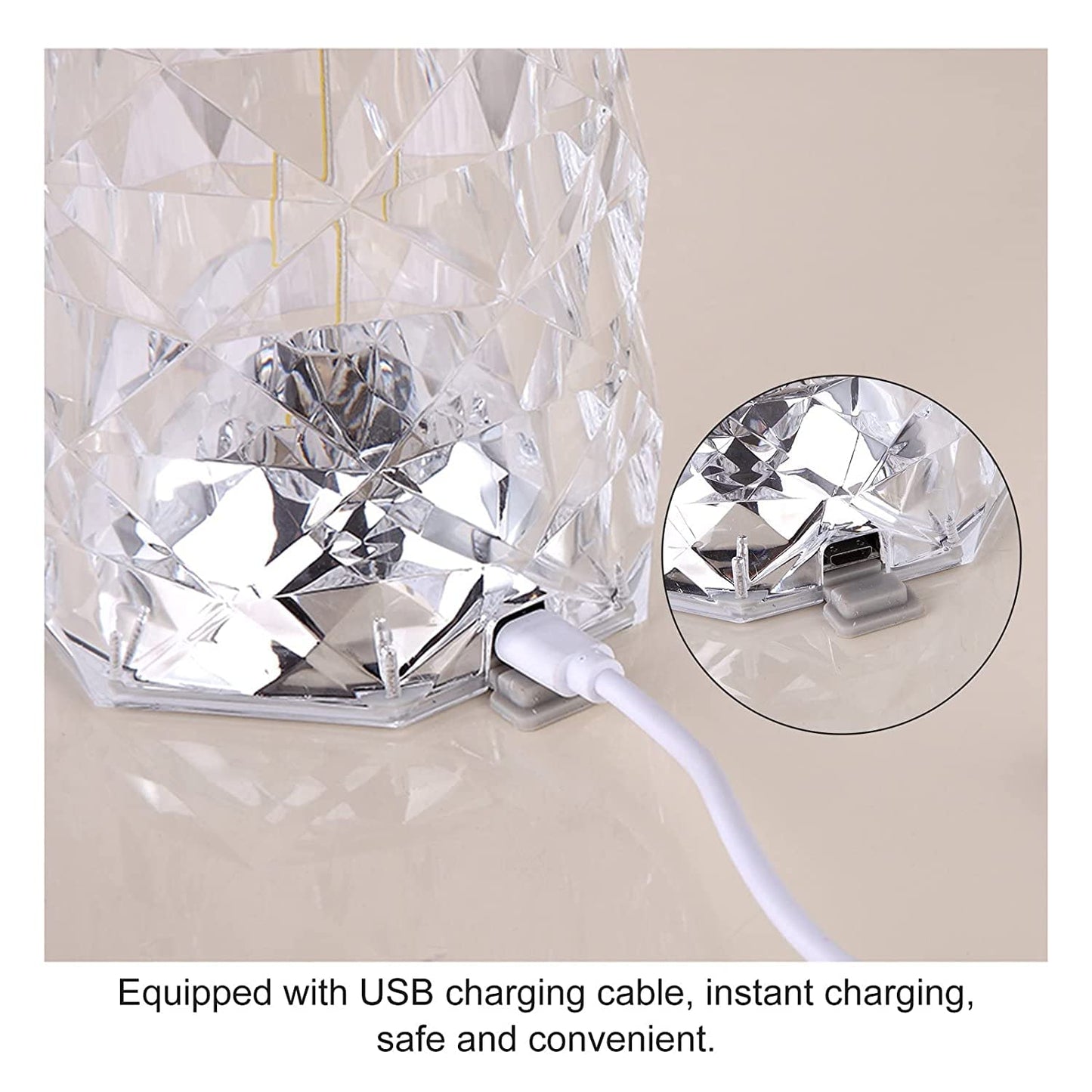 Crystal Touch Sensor Rose Diamond Table Lamp, Rechargeable RGB Light Changing Mode Table Lamp, LED Night Light – Remote & Touch Control Desk Lamp for Decoration, Photography, Bedroom Gift Romantic Visuals