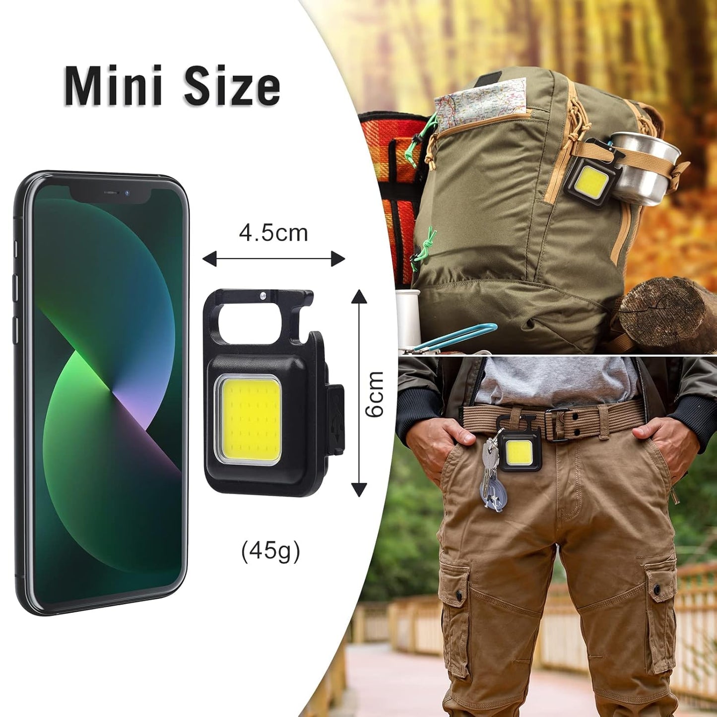 COB Rechargeable LED Keychain Light - COB Flashlights with 800 Lumens Bright and 4 Modes & Waterproof Emergency Lights for Walk, Fishing and Camping, etc.(USB Charging Cable Included)