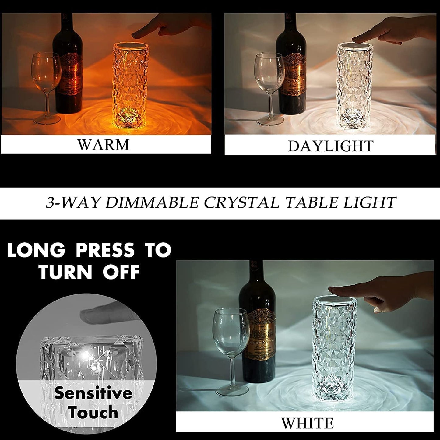 Crystal Touch Sensor Rose Diamond Table Lamp, Rechargeable RGB Light Changing Mode Table Lamp, LED Night Light – Remote & Touch Control Desk Lamp for Decoration, Photography, Bedroom Gift Romantic Visuals