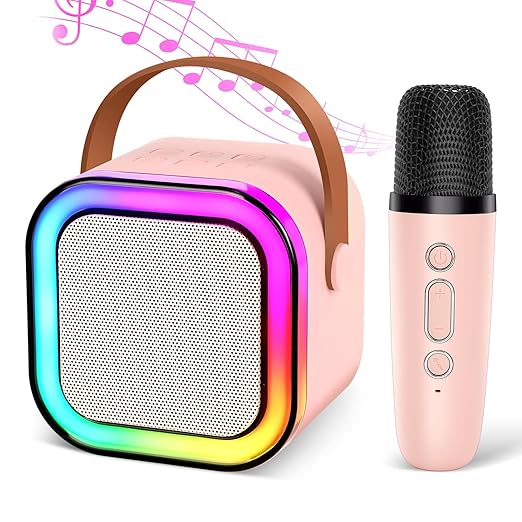 K12 Kids' Karaoke Machine/Singing Machine; Portable Bluetooth Speaker with Wireless Mics and Colorful Lights