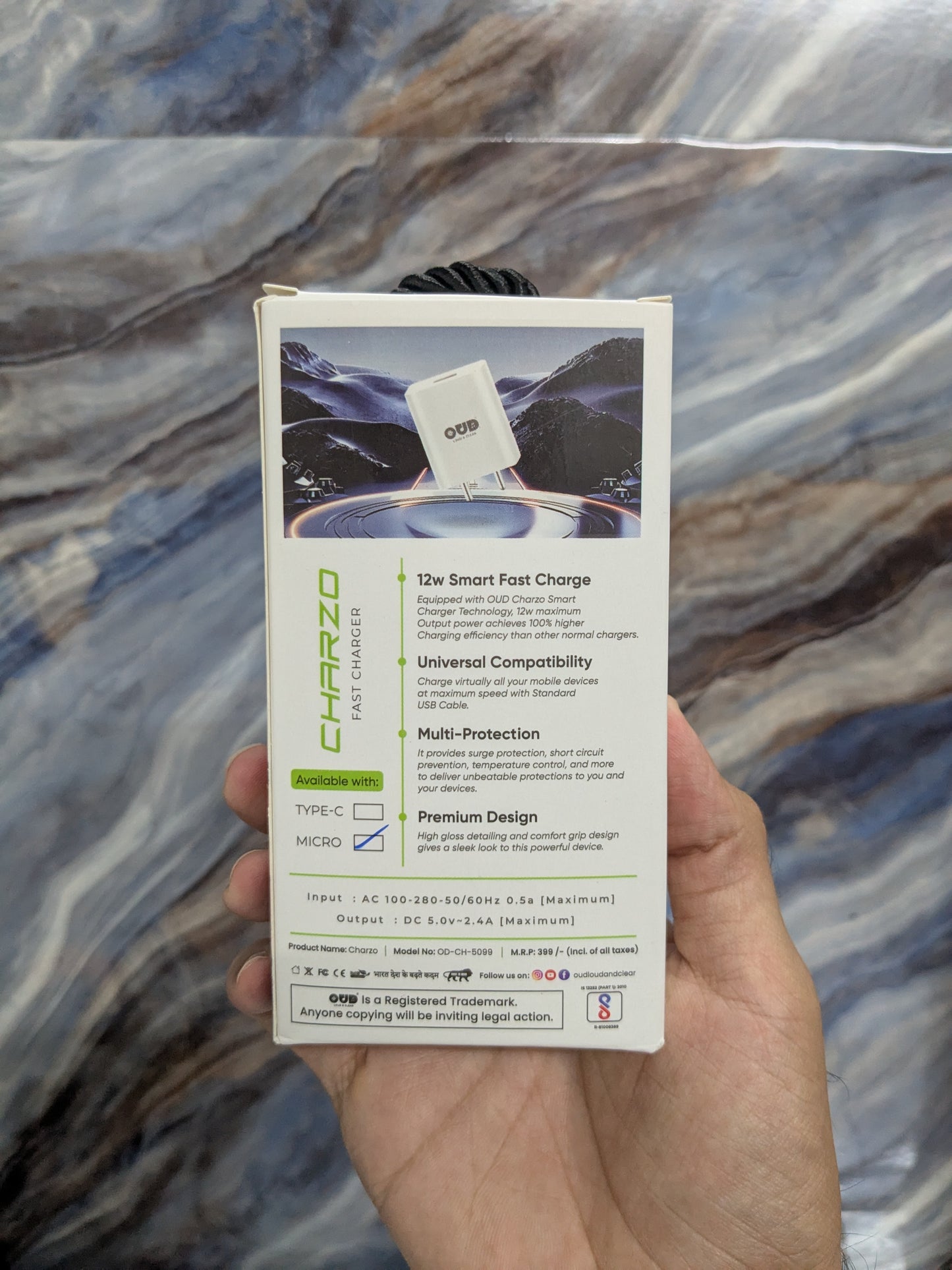 OUD CHARZO 12watt Charger with Cable