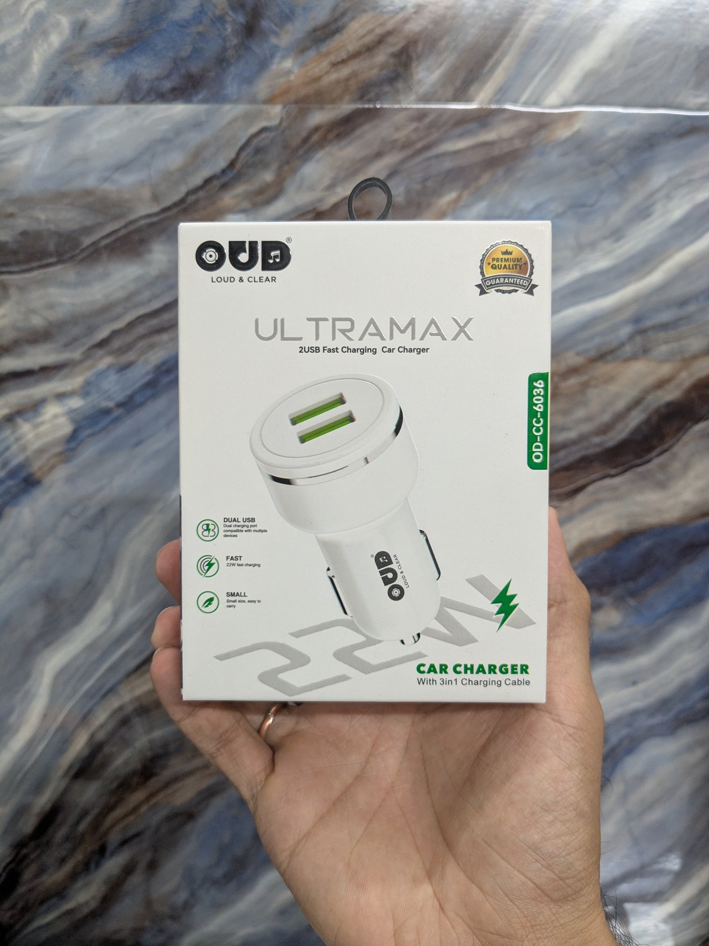 OUD ULTRAMAX 22Watt Dual Port Car Charger with 3in1 Charging Cable