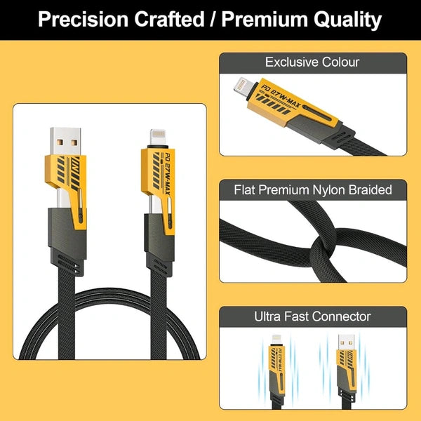 4-in-1 Multiport Fast Charging Cable, 1.5A 1 m Metal Braided, USB C, Lightning, USB A, 66W Fast Charging, Multi Device Support  (Compatible with Laptop, SmartPhone, Mac, smartwatch, Earbuds)