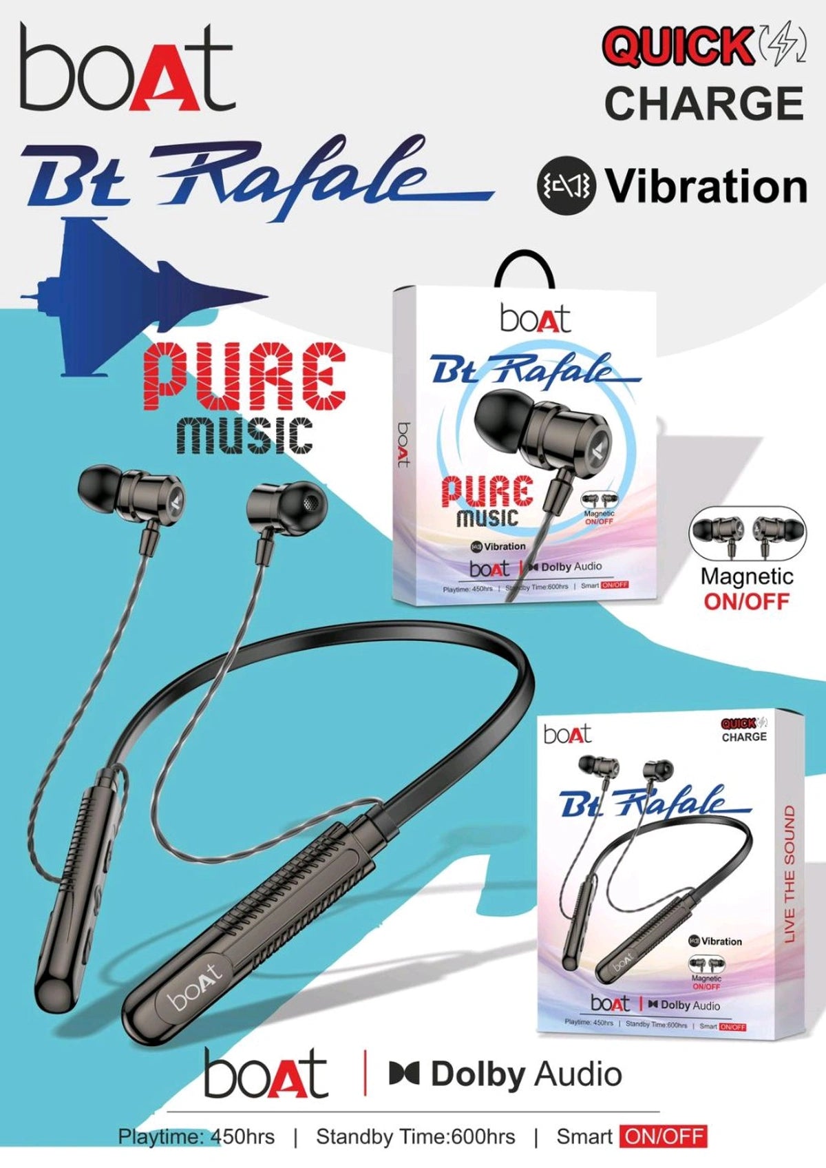 BT RAFALE Wireless Neckband, 450h Music Time, Dolby Audio, Type-C Charging, Magnetic On/Off Function, Notification Vibration