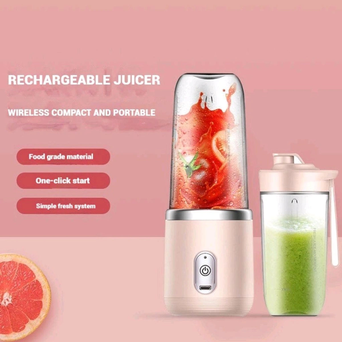 Portable Electric Juicer Blender – USB Rechargeable, 6 Blades, 520ml, 40W Powerful Motor for Smoothies & Juices