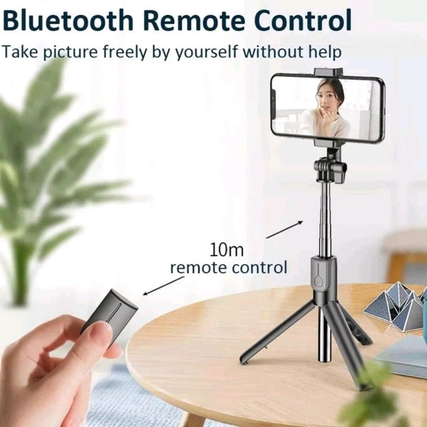 R1-L Bluetooth Selfie Stick, All in One Professional Selfie Stick with Large Reinforced Tripod Stand, Bluetooth Selfie Stick with Wireless Remote