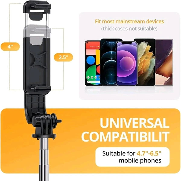 R1-L Bluetooth Selfie Stick, All in One Professional Selfie Stick with Large Reinforced Tripod Stand, Bluetooth Selfie Stick with Wireless Remote