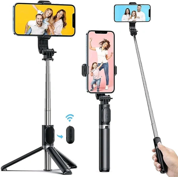 R1-L Bluetooth Selfie Stick, All in One Professional Selfie Stick with Large Reinforced Tripod Stand, Bluetooth Selfie Stick with Wireless Remote