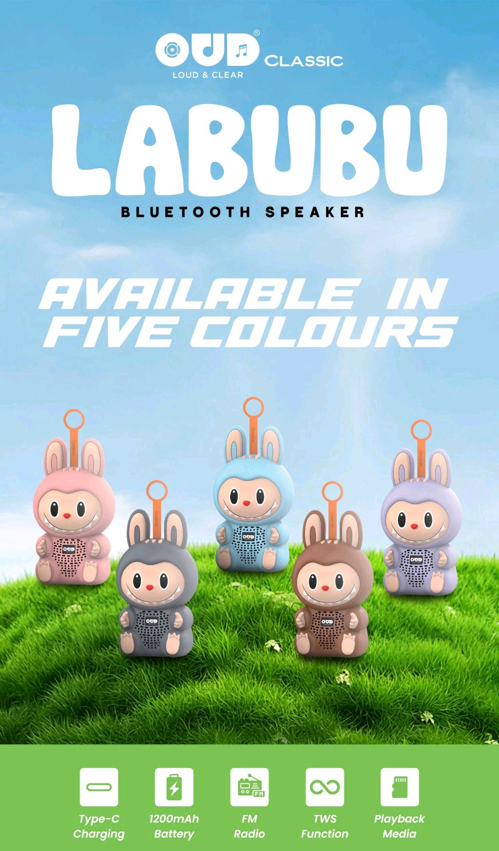 OUD LABUBU Wireless Speaker, Bluetooth 5.3, Type-C Charging, 8 watt sound output