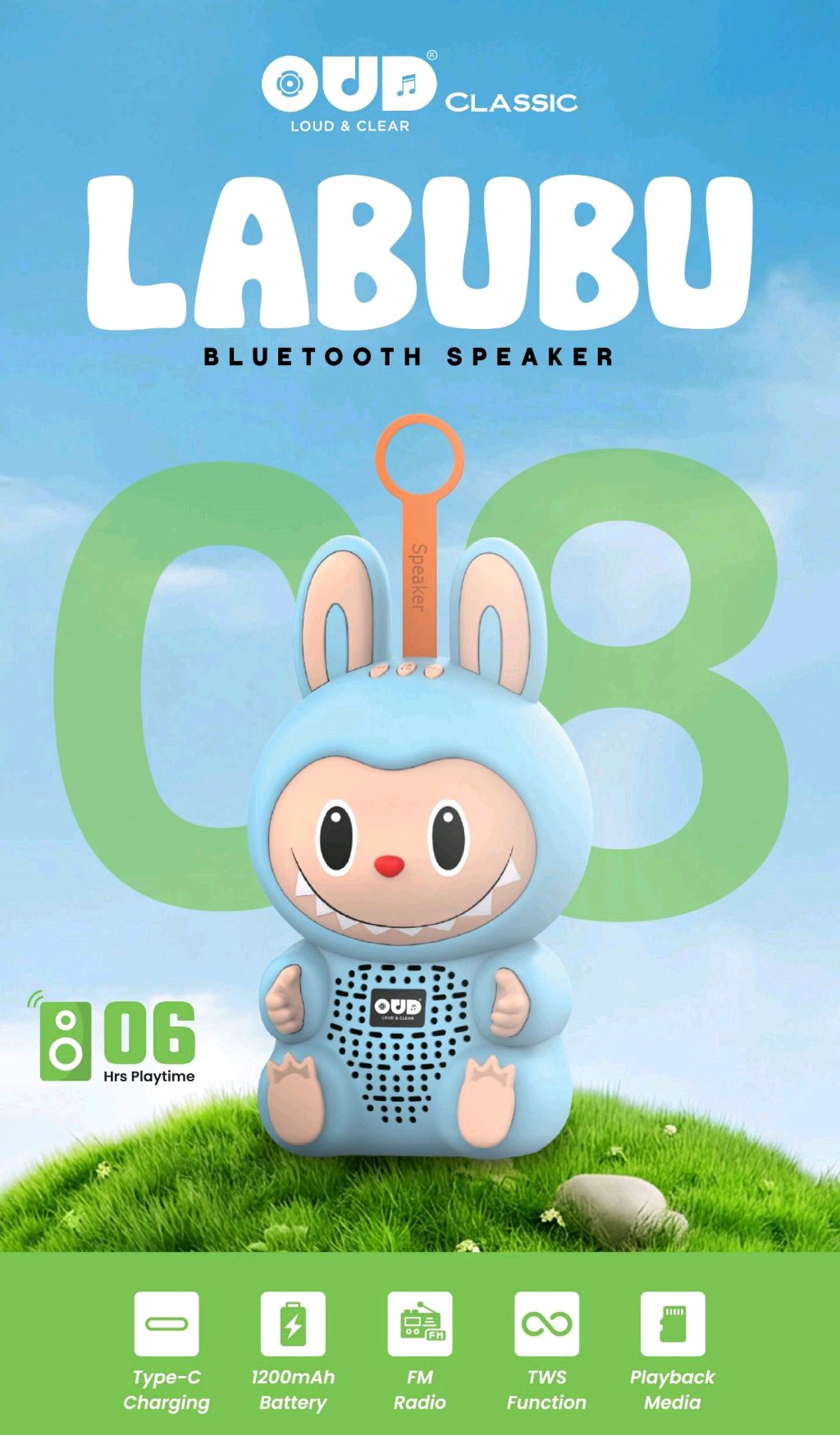 OUD LABUBU Wireless Speaker, Bluetooth 5.3, Type-C Charging, 8 watt sound output