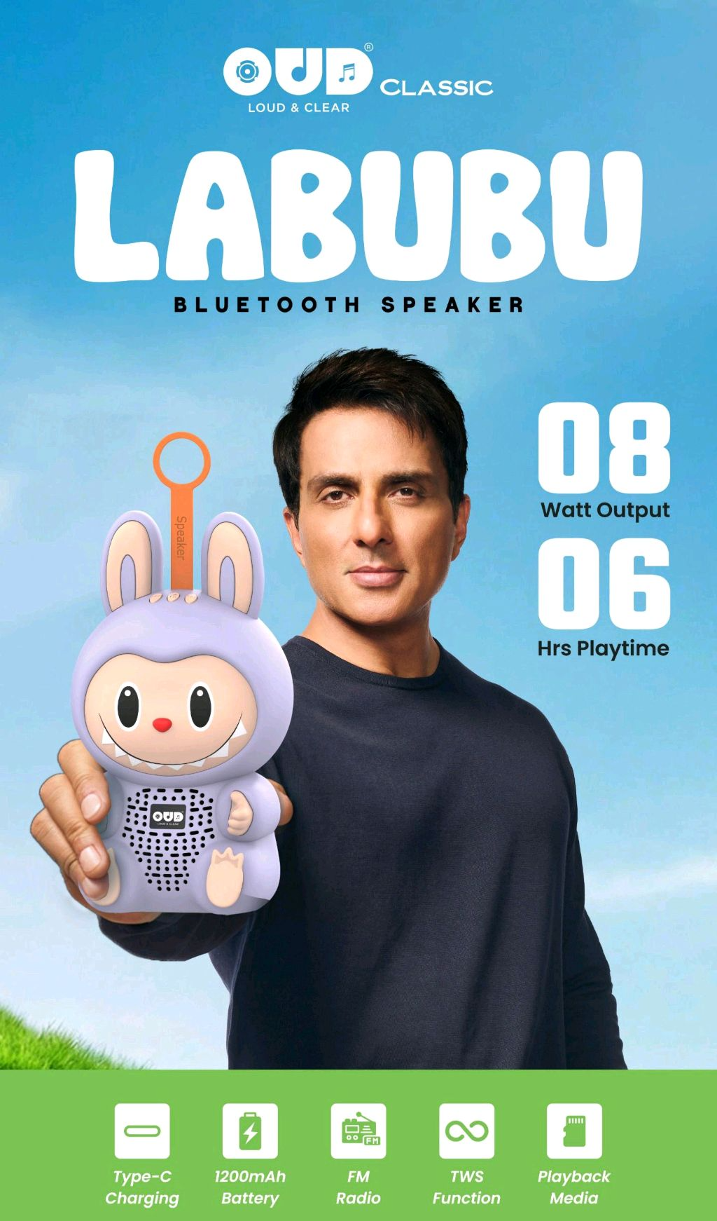 OUD LABUBU Wireless Speaker, Bluetooth 5.3, Type-C Charging, 8 watt sound output
