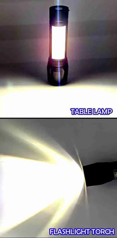 Zoomable XPE + COB LED Flashlight, Super Bright LED Torch, Waterproof Flashlight,4 Light Modes For Camping Hiking and Emergency Use Torch, Rechargeable battery for 6 hrs runtime, Torch Emergency Light